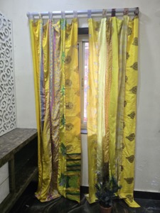 Bohemian Floral Printed Silk Sari Valance Yellow Translucent Window <b>Curtain</b> Fixed Panel Living Room Decor - Product Image 3