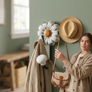 Ceramic Daisy Flower Wall <b>Hook</b> with <b>Black</b> Metal <b>Hook</b> Eco-Friendly & Waterproof Vintage Style for Clothing Storage Cute Decor - Product Image 2