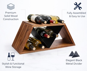 Porte-vin en bois vintage à double niveau |   Comptoir de cuisine et bar |   Organisateur de rangement durable en bois et métal - Product Image 4