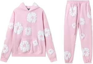 ชุดเซ็ตเสื้อฮู้ดและกางเกงขายาวลายดอกไม้กราฟิก ทรงโอเวอร์ไซส์ สไตล์สตรีทแวร์ 2 ชิ้น สำหรับผู้ชายและผู้หญิง ชุดลำลองแบบสวม - Product Image 6