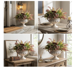 Stone Finish Iron Flower Pot iron urn planter, white faux stone finish. Weather-resistant Indoor/Outdoor - Product Image 5
