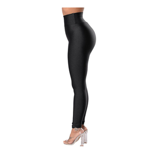 High Waist Solid Black Yoga Leggings Full Length Seamless Four-<b>Way</b> Stretch Spandex Nylon Pants Elastic Waist - Product Image 6