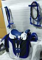 Sillín de equitación de resistencia Horse Snap, conjunto completo hecho a mano de cuero sintético, estructura de fibra duradera, estilo ecuestre inglés, 8 piezas