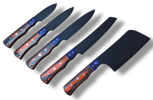 Ensemble de couteaux de chef en acier inoxydable Nordic Forge, cinq pièces, manches en bois Pakka, fabrication artisanale OEM personnalisée, ensemble de couteaux de cuisine avec sac de transport - Product Image 6