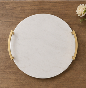 Round Marble <b>Storage</b> Tray With Brass Handles Minimalist Design Indoor <b>Tabletop</b> Decor Living Room Accessory - Product Image 5