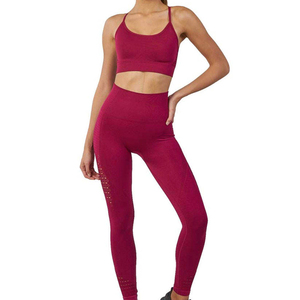 Ensemble de yoga pour femmes le plus vendu, taille élastique unie grande taille, legging 2 pièces, collant d'été de haute qualité, logo personnalisable sur le devant - Product Image 5