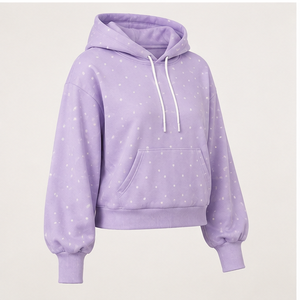 Sudadera con Capucha Personalizable para Mujer, Color Lila Suave, Corte Semi-Corto, Holgada, con Estampado de Puntos, Ligera, Modelo WPHOOD-0008 - Product Image 2