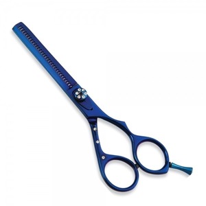 Ciseaux à cheveux bleus pour cheveux clairsemés, en acier inoxydable, 30 dents, pointe arrondie, pour droitiers, manche long, ciseaux de salon - Product Image 1