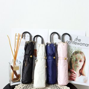 Women's Ultra-Light <b>Umbrella</b> with Anti-UV Sunshade Embroidered Lacing Three-Fold Folding Design Black Glue Hook - Product Image 2
