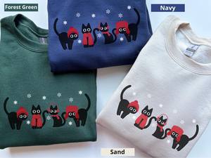 Sweat-shirt à col rond unisexe en coton molletonné, brodé et imprimé sur mesure, motif chat de dessin animé, coupe oversize, écologique, vente en gros - Product Image 4