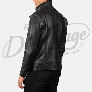 Veste de terrain en cuir noir pour homme, coupe ajustée, en véritable peau de mouton, manteau d'hiver multi-poches, col à boucle, vêtement d'extérieur décontracté et utilitaire - Product Image 2