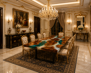 Custom <b>Resin</b> River Dining <b>Table</b>, Solid Wood <b>Epoxy</b> <b>Table</b>, Modern Luxury Dining Furniture, Statement Piece - Product Image 2