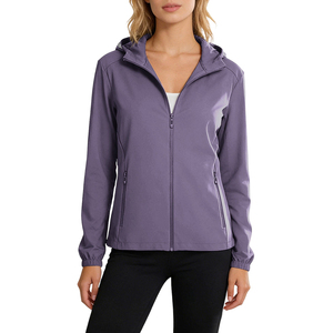 Manteau pour femme à capuche coupe-vent avec poche zippée, rangement sécurisé, performance sportive, vêtement d'extérieur athlétique d'hiver en polyester technique - Product Image 1