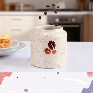 Modern Coffee Bean Motif Storage Canister Speckled Finish Airtight <b>Bamboo</b> Lid Stylish Kitchen Countertop Organizer - Product Image 3