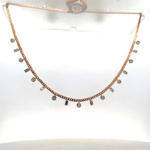 Cadena de Oro Rosa de 18K con Diamantes Reales - Collar con Dijes de Diamantes Naturales Certificados por IGI, Corte Baguette y Redondo - Product Image 6