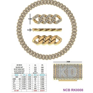 Collier chaîne cubaine lourde en or massif 14K, 24,48 carats de diamants de laboratoire ronds taille pavé, 20 pouces, fermoir boîte personnalisé avec monogramme, bijoux - Product Image 3