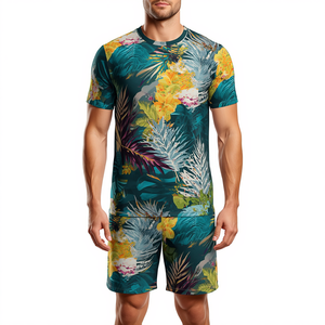 Conjunto Deportivo Corto para Hombre INTENTION SPORTS, Transpirable, Tejido, 100% Poliéster, Estampado Floral, Hombros Caídos, Unisex - Product Image 3
