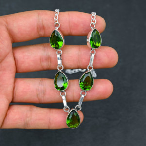 Collier de luxe personnalisé en argent sterling avec perle d'eau douce de culture en forme de poire et péridot vert, 18 pouces, pour cadeau de mariage - Product Image 1