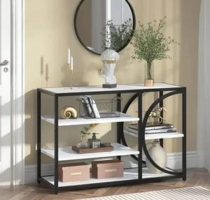 Modern Marble Top <b>Console</b> Table With <b>Black</b> Metal Frame Multi-Functional Living Room Decor Storage Shelf - Product Image 3