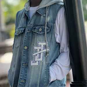 Chaleco vaquero con capucha Jack and Jill para hombre, chaqueta vaquera sin mangas, logotipo bordado personalizado, suministro al por mayor - Product Image 4