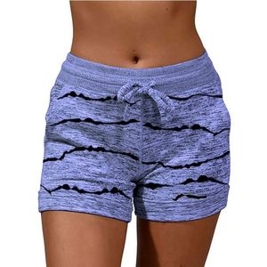Shorts tricotés pour femmes à cordon de serrage, motif rayé, décontractés, taille mi-haute, respirants, mélange coton élasthanne, coupe classique - Product Image 5