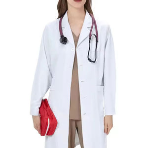 Blouse de laboratoire blanche tissée pour femme, uniforme d'hôpital, blouse de médecin, 3 poches, fermeture à boutons-pression, coton et polyester - Product Image 1