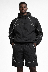 Conjunto Deportivo Ligero con Capucha para Hombre, Chaqueta y Pantalones Cortos, Ropa Deportiva Personalizada, Traje Informal de Dos Piezas para Actividades al Aire Libre - Product Image 1