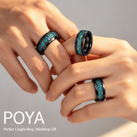 Bague en carbure de tungstène avec incrustation d'opale concassée Galaxie, alliance confortable à bords géométriques de 8 mm, bijoux uniques en gros