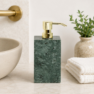 Distributeur de savon en marbre vert naturel de qualité supérieure avec pompe dorée, accessoire de salle de bain en pierre artisanal pour la décoration d'hôtels et de maisons - Product Image 6