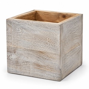Cube de jardinage en bois de manguier blanchi |   Fleurs du désert artisanales en gros - Product Image 1