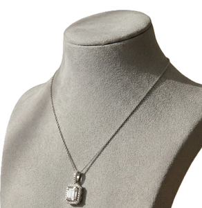 DEF Color VS VVS Clarity 1CT Lab Diamond Halo Engagement Cut Pendant Necklace 14K 18K Solid Gold Featuring Emerald and Round Cut - Product Image 6