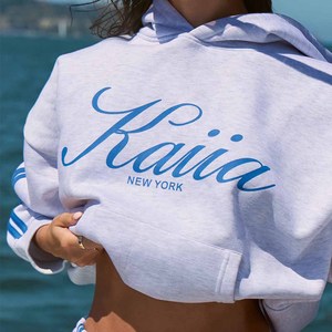 Ensemble de sweat à capuche court pour femme, bleu clair, en molleton, vêtements de sport décontractés, manches longues, coupe ample, printemps-été, tenue de jogging - Product Image 6