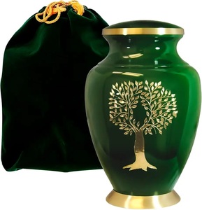 Urne funéraire verte best-seller avec un magnifique motif Arbre de Vie doré pour adultes – Urne décorative pour cendres et articles funéraires - Product Image 1