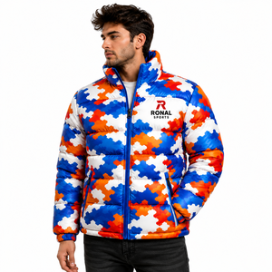 High Quality Custom OEM Printed Crocheted <b>Waterproof</b> Breathable Plus Size Slim Fit Hooded Puffer <b>Jacket</b> Men Custom Logo Casual - Product Image 3