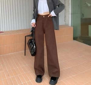 Jean taille haute à jambe large pour femme, coupe décontractée, délavage foncé, grande taille, en coton, longueur intégrale, fermeture boutonnée - Product Image 6