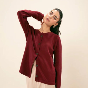 Cárdigan de Punto sin Mangas con Cuello Tipo Bufanda Minimalista para Mujer, Color Sólido, Cierre de Botones, Transpirable, para Otoño, de Lana, Corte Regular - Product Image 3
