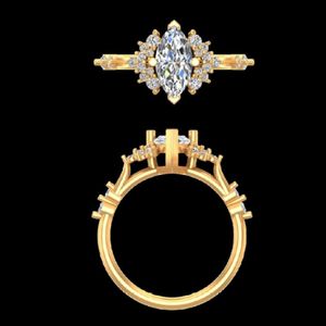 Anillo de Compromiso con Diamantes Marquise y Redondos de 1.26ct, Oro Amarillo de 14k/18k, Diseño de Rayos de Sol, Joyería Personalizada para Boda o Aniversario - Product Image 1