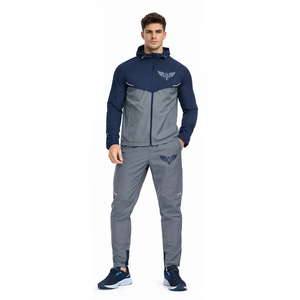 ชุดวอร์มผู้ชายแบบมีฮู้ด สีกรมท่า-เทา เสื้อแจ็คเก็ตซิปและกางเกงจ็อกเกอร์ ชุดออกกำลังกาย ชุดกีฬา OEM Activewear - Product Image 3