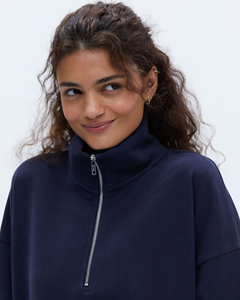 Sweat-shirt surdimensionné personnalisé pour femme avec demi-fermeture éclair, en molleton de coton, à épaules tombantes, de haute qualité - Product Image 3