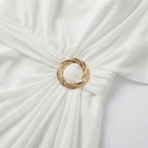 Vestido Maxi de Gasa Rosa Cuarzo con Cintura Adornada y Mangas Fluidas Tipo Kimono, Estilo Griego en Rosa Pastel - Product Image 3