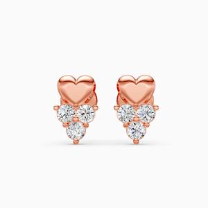 Pendientes de tuerca con diseño de corazón y diamantes cultivados en laboratorio de 0.23 quilates en oro amarillo, blanco y rosa de 9 quilates - Product Image 3