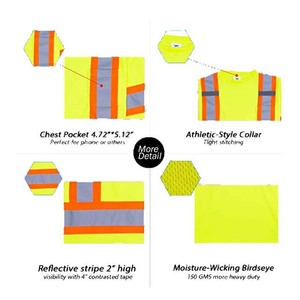 Chemise de sécurité à manches longues haute visibilité, vêtements de travail réfléchissants néon, équipement de construction, vêtements de protection avec bande argentée orange - Product Image 4