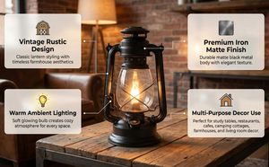 Handmade Vintage Black Metal <b>Hurricane</b> <b>Lantern</b> Oil Lamp Rustic Farmhouse Camping <b>Lantern</b> Decorative <b>Hurricane</b> Lamp for Indoor - Product Image 2