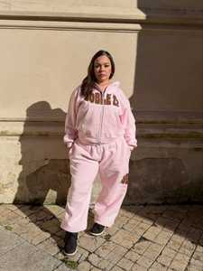 Custom Women's Hooded <b>Velour</b> <b>Tracksuit</b> Winter Printed Front Logo Heavyweight Fleece Lined Casual Streetwear with Kangaroo Pocket - Product Image 2