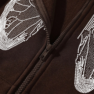 Sudadera Verde con Capucha y Cierre, con Estampado de Mariposas Brillantes, Unisex, Holgada, Informal, de Punto de Algodón, para Otoño - Product Image 6