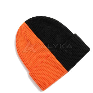 Wholesale Rate Unisex New Design Fashion <b>Beanie</b> Soft 100% <b>Wool</b> Material Custom Logo Casual Adjustable Two Tone Orange Black <b>Hats</b> - Product Image 3