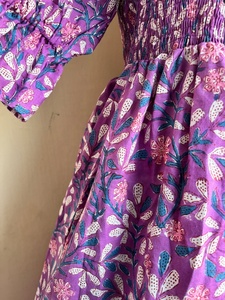 Vestido Maxi bohemio de algodón floral Vestido estampado de bloque de mano púrpura Vestido largo de algodón indio - Product Image 2