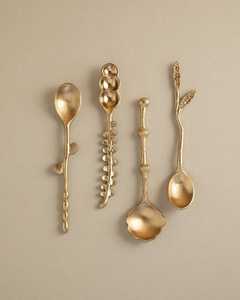 Vintage Gold <b>Shell</b> and Cherry Design Serving Spoons High <b>Mirror</b> Polish Rust Resistant Metal Flatware Set - Product Image 2