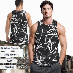 Men's <b>Black</b> Sleeveless <b>Tank</b> <b>Top</b> O-Neck Hand Painted Pattern Knitted Breathable Casual Wear - Product Image 2