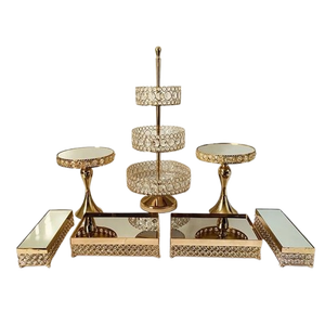 Gold Metal 6-Piece Cake Stand Set with Mirror Top Multi-Layer Design for Display - Product Image 1